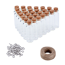 PandaHall Elite 30pcs 2.4"x 0.86" Glass Jars Bottles with Cork Stoppers Wish Bottles, 30pcs Eye Screws, 30 Meters Twine