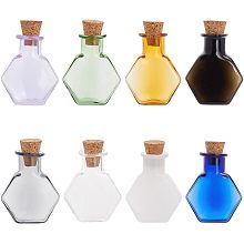 PandaHall Elite 8pcs Mini Colored Glass Bottles Tiny Spell Jars Hexagon Potion Bottles Wishing Bottle Vials with Corks Drifting Bottle Glass Bottles Ornament for Wedding Party Decoration Halloween