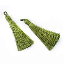 Honeyhandy Polyester Tassel Big Pendants Decoration, Olive Drab, 80~90x8.5~9mm, Hole: 4x6mm