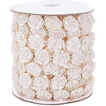 Arricraft 10 Yards Flower Beaded String Chain Trims ABS Plastic Imitation Pearl Garland Strand Rose Pearls Sew On Trims for Wedding Party Decoration Sewing Trims Cake Decoration (0.5" Wide)