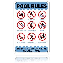 GLOBLELAND Pool Rules Swim at Your Own Risk No Exceptions Sign 8x12 inches 35 Mil Aluminum Warning Sign, UV Protected and Waterproof