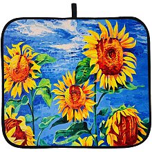 CREATCABIN Sunflower Leaves Dish Drying Mat for Kitchen Counter Reversible Drainer Mats Absorbent Washable Heat-Resistant Dishes Drainer Protector Pad Pot Holder with Hanging Loop 16 x 18inch