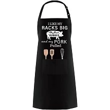 CREATCABIN I Like My Racks Big My Butt Rubbed Apron Adjustable Bib Apron Waterproof Resistant 2 Pockets for Women Men Chef Gifts Home Kitchen Restaurant Coffee House Black 30.3 x 23.2inch