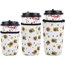 CREATCABIN 3 Sizes Reusable Neoprene Insulator Sleeve Iced Coffee Sleeve Sunflower Drink Sleeves Holder Iced Hot Drinks Tea for Coffee Cups Compatible Tumbler Protein Shake Bottles