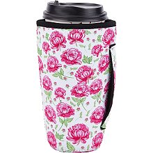 CREATCABIN Iced Coffee Sleeve Flower Reusable Neoprene Insulator Sleeve Camellia Drink Sleeves Holder Iced Hot Drinks Tea with Handle for Coffee Cups Compatible Tumbler Cups Protein Shake Bottles