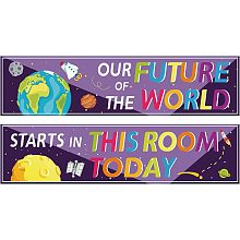 CREATCABIN 2Pcs Classroom Banners Motivational Banner Posters Adhesive Stickers Welcome Back Decorations for Teachers Appreciation for Pre School Elementary Middle School 39 x 10Inch