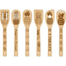 GLOBLELAND 6Pcs Pineapple Bamboo Cooking Utensils Wooden Engraved Cooking Spoons Set Carving Kitchen Bamboo Spatula Set Wood Cooking Spoon for Kitchen Fun House Warming Gift