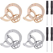 BENECREAT 2 Sets Platinum Golden Crystal Car Keychain, Rhinestone Spring O Rings Universal Car Bling Accessories with 3 Group Rings for DIY Keyring Jewelry Handbag Purse Car Keychain Making