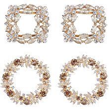 FINGERINSPIRE 4Pcs Elegant Rhinestone Crystal Metal Shoe Clips, (Round & Square, Light Gold) Bridal Flower Shoe Buckles for Wedding Party Purse Hardware Accessoriess Decoration