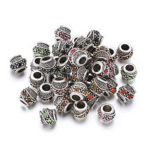 ARRICRAFT 50 Pcs Alloy Rhinestone Rondelle European Beads with Large Hole Dangle Charms Sets fit Snake Style Charm Bracelets Antique Silver