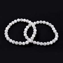 Honeyhandy Natural Selenite Beaded Stretch Bracelets, Frosted, Round, Linen, Inner Diameter: 2~2-1/8 inch( inch(5~5.4cm), Beads: 5.8~6.5mm