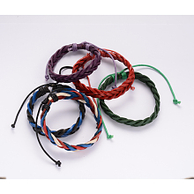 Honeyhandy Adjustable Braided Leather Cord Bracelets, with Waxed Cord, Mixed Color, 64mm