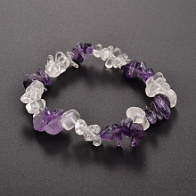 Honeyhandy Chips Gemstone Beaded Stretch Bracelets, Amethyst, 50mm