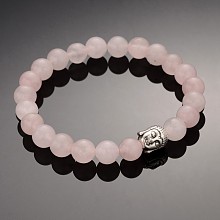 Honeyhandy Buddhist Gemstone Beaded Stretch Bracelets, with Alloy Tibetan Style Buddha Beads, Rose Quartz, 59mm