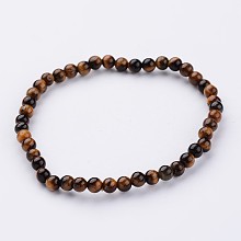 Honeyhandy Natural Tiger Eye Beaded Stretch Bracelets, with Elastic Fibre Wire, 2-1/4 inch(55mm)