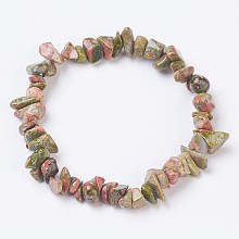 Honeyhandy Natural Unakite Stretch Bracelets, Nuggets, 2-1/8 inch(5.5cm)