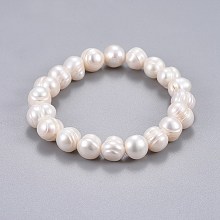 Honeyhandy Natural Pearl Beads Stretch Bracelets, White, 2 inch(5.2cm)