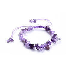 Honeyhandy Adjustable Natural Amethyst Chip Beads Braided Bead Bracelets, with Nylon Thread, 1-7/8 inch(4.8cm)