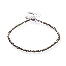 Honeyhandy Natural Pyrite Bead Bracelets, with 304 Stainless Steel Lobster Claw Clasps and Brass Extender Chains, Faceted, 7-1/4 inch(18.5cm)