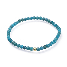 Honeyhandy Natural Apatite Stretch Bracelets, with Brass Beads, Round, Golden, 2-1/8 inch(5.3cm)