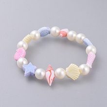 Honeyhandy Kids Stretch Bracelets, with Acrylic Imitated Pearl and Colorful Acrylic Beads, Colorful, 1-3/4 inch(4.4cm)