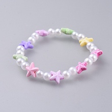 Honeyhandy Kids Stretch Bracelets, with Acrylic Imitated Pearl and Colorful Acrylic Beads, Starfish/Sea Stars, Colorful, 1-5/8 inch(4.3cm)