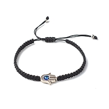 Honeyhandy Hamsa Hand /Hand of Miriam with Evil Eye Braided Bead Bracelet for Girl Women, Black, Inner Diameter: 2~3-1/8 inch(5~8cm)