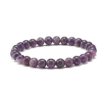 Honeyhandy Natural Lepidolite/Purple Mica Round Beaded Stretch Bracelet, Gemstone Jewelry for Women, Beads: 6.5mm, Inner Diameter: 2-1/4 inch(5.7cm)