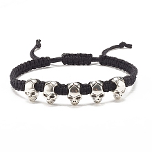 Honeyhandy Skull Alloy Braided Bead Bracelet, Halloween Adjustable Bracelet for Women, Antique Silver, Inner Diameter: 2-3/8~3-3/8 inch(5.9~8.7cm)