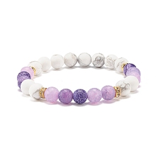 Honeyhandy Natural Weathered Agate(Dyed) & Howlite Round Beaded Stretch Bracelet, Gemstone Jewelry for Women, Dark Violet, Inner Diameter: 2-1/4 inch(5.6cm)