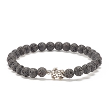 Honeyhandy Natural Lava Rock Stretch Bracelet with Alloy Turtle Beaded, Essential Oil Gemstone Jewelry for Women, Inner Diameter: 2-1/8 inch(5.3cm)