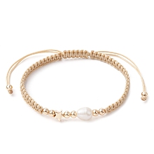 Honeyhandy Brass & Natural Pearl Braided Bead Bracelets, Adjustable Bracelet, Star, Inner Diameter: 1-3/4~3-1/2 inch(4.6~8.8cm)