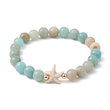 Honeyhandy Natural Flower Amazonite Beaded Stretch Bracelet, Starfish, Inner Diameter: 2-3/8 inch(6.1cm)