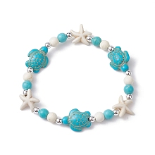 Honeyhandy Turtle & Starfish Synthetic Turquoise Beaded Stretch Bracelet, Turquoise, Inner Diameter: 2-1/4 inch(5.6cm)