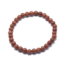 Honeyhandy Synthetic Goldstone Bead Stretch Bracelets, Round, 2-1/8 inch~2-3/8 inch(5.5~6cm), Bead: 8mm