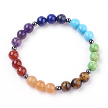 Honeyhandy Gemstone Stretch Bracelets, Round, Chakra Beaded Bracelets, 2-1/4 inch(57mm)