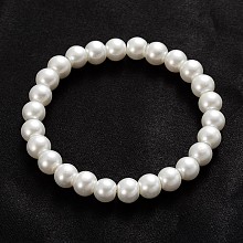 Honeyhandy Trendy Glass Pearl Beaded Stretch Bracelets, Creamy White, 54mm