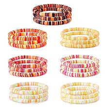 Handmade Polymer Clay Heishi Surfer Stretch Bracelets Set, Stackable Preppy Bracelets for Women, Yellow, Inner Diameter: 2-1/8 inch(5.3cm), 21Pcs/set