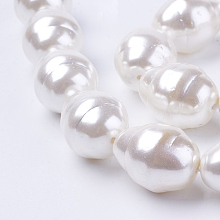 Honeyhandy Shell Pearl Beads Strands, Teardrop with Helmix, White, 22~23x17~18mm, Hole: 2mm, about 17pcs/strand, 15.15 inch