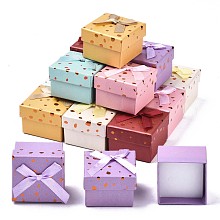 Honeyhandy Cardboard Ring Boxes, with Bowknot Ribbon Outside and White Sponge Inside, Square, Mixed Color, 5~5.3x5~5.3x3.8~4cm