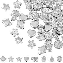 HOBBIEASY 310Pcs 8 Styles Silver CCB Plastic Spacer Beads Set Tibetan que Assorted Animal Shape Loose Beads Little Round Heart Star Bulk Beads for DIY Jewelry Making Hole 1.4mm