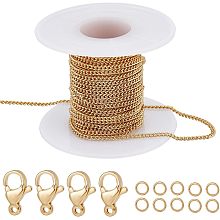 Beebeecraft 1 Box 16 Feet 5M Paperclip Chains 18K Gold Plated Oval Texture Chunky Link Necklace with 20Pcs Lobster Claw Clasps 50Pcs Jump Rings for Jewelry Chain Making