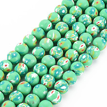 Honeyhandy Handmade Polymer Clay Beads Strands, Round, Spring Green, 8~9x8mm, Hole: 1.8mm, about 40pcs/strand, 12.80 inch~12.99 inch(32.5~33cm)