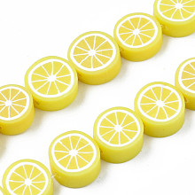 Honeyhandy Handmade Polymer Clay Bead Strands, Lemon Slice, Yellow, 8~10x3.5~4.5mm, Hole: 1.6mm, about 38~40pcs/strand, 13.98 inch~15.55 inch(35.5~38cm)