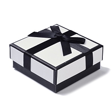 Honeyhandy Paper Jewelry Set Box, with Black Sponge with Bowknot, for Necklaces and Earring, Square, White, 7.2x7.3x3.2cm