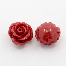 Honeyhandy Synthetic Coral 3D Flower Rose Beads, Dyed, FireBrick, 14~15x9mm, Hole: 1.5mm