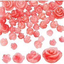 OLYCRAFT 60Pcs 4 Size Rose Flower Beads Synthetic Coral Beads 3D Pink Rose Beads Rose Carved Loose Beads Floral Spacer Bead for Bracelets Necklaces Earrings Jewelry Making DIY Crafts