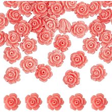 SUNNYCLUE 1 Box 50PCS 10mm Pink Rose Flower Beads Carved Rose Beads Synthetic Coral Shell Cinnabar Floral Loose Prayer Spacer Beads for Jewelry Making Beading Bracelet Scrapbooking valentine's day DIY