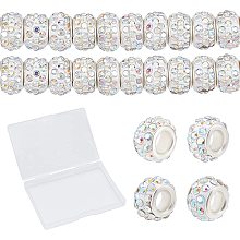 SUNNYCLUE 1 Box 100Pcs Large Hole Rhinestone Bead Glass AB European Rondelle Spacer Bead Silver Plated Loose Vintage Charms for DIY Jewelry Making Bracelets Necklaces Crafts Supplies