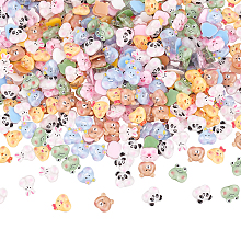 DICOSMETIC 350Pcs 7 Styles Animal Cabochons Translucent Printed Resin Cabochons Cute Frog/Chick/Panda/Pig/Bear/Duck/Rabbit Flatback Glass Cabochons for DIY Hair Clip Headband Crafts Scrapbooking